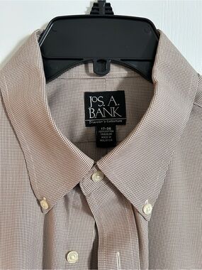Jos. A. Bank Men's Dress Shirt in Light Brown Micro-Check 17-36 Traditional Fit